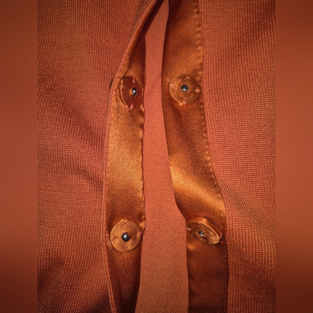 SIGRID OLSEN SILK ORANGE CARDIGAN RHINESTONE CRYSTAL BUTTONS CABLE RIB 3/4 XL - Picture 4 of 6